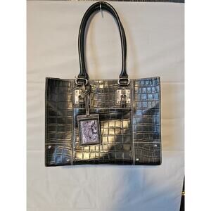 WILSONS LEATHER TOTE SHOULDER/PURSE BLACK CROC (NEW)